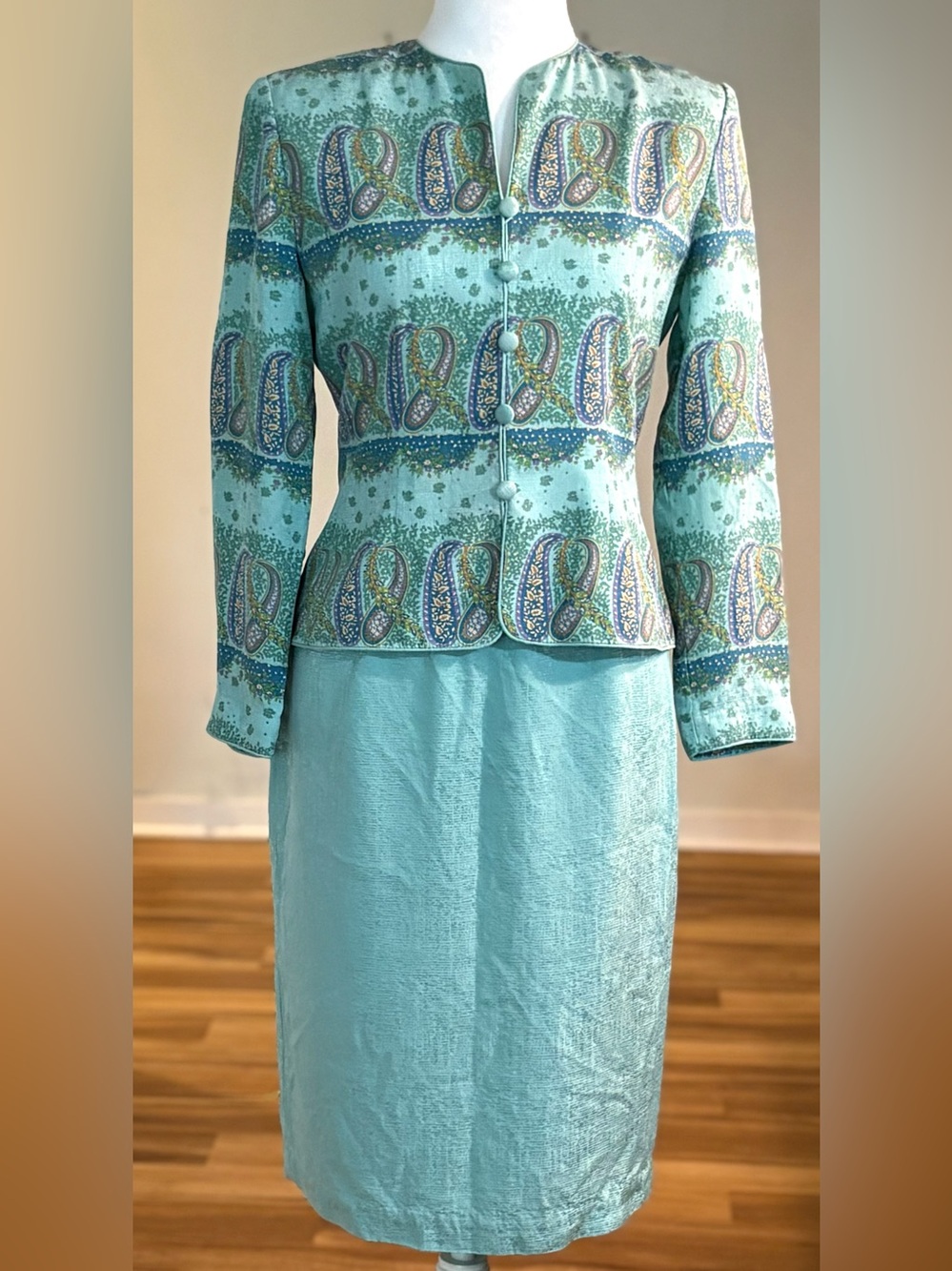 Vintage 100% Silk Skirt Suit, Blue & Purple, Adrianna Papell Size Petite 4